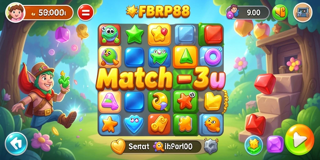 Tampilan permainan FBRP88 dengan elemen grafis Match-3 yang menarik.