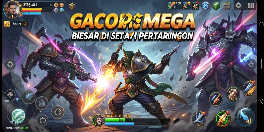 Tampilan utama gameplay GACORMEGA dengan taktik pertempuran yang mendebarkan.