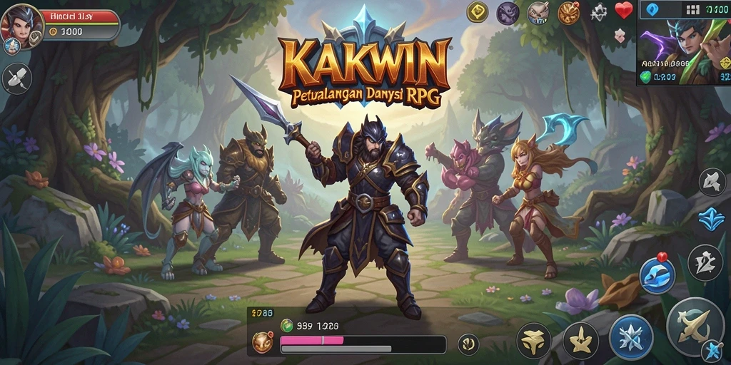 Tangkapan layar utama KAKWIN menampilkan aksi pertarungan seru dalam dunia RPG.