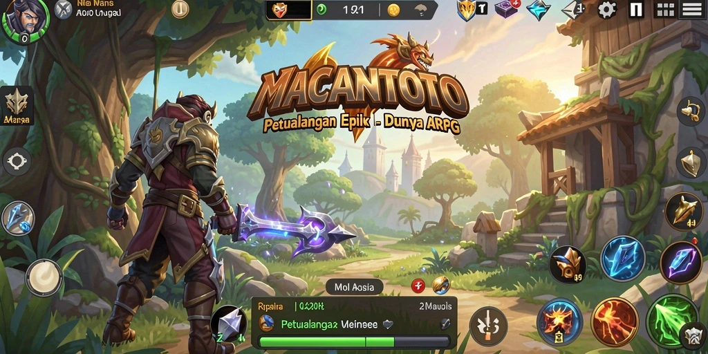 Screenshot gameplay menampilkan pertempuran epik dalam dunia MACANTOTO.