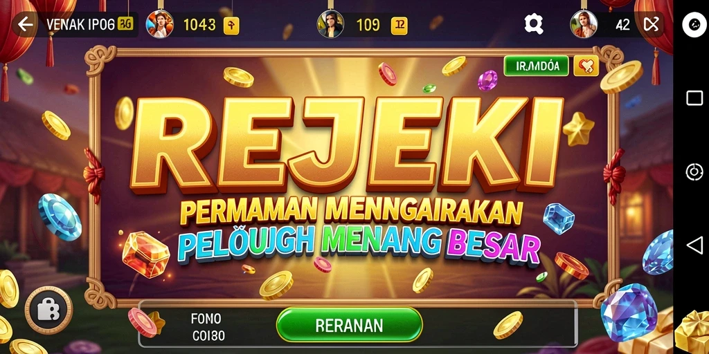 Tampilan gameplay menarik dan penuh warna dari REJEKI.