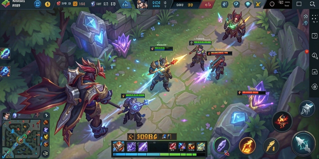Screenshot gameplay seru dari RR89 menunjukkan aksi pertempuran MOBA.