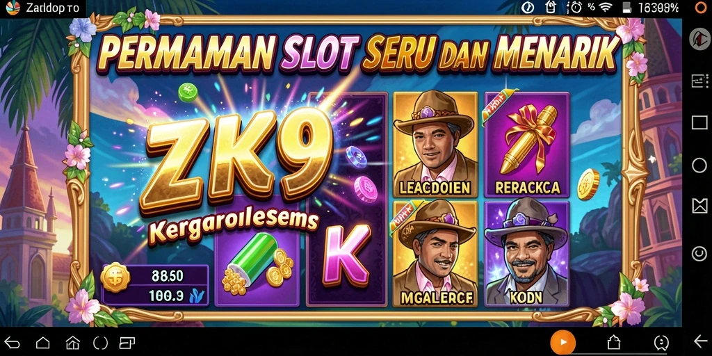 Screenshot gameplay ZK9 menunjukkan keseruan mesin Slot yang berputar.